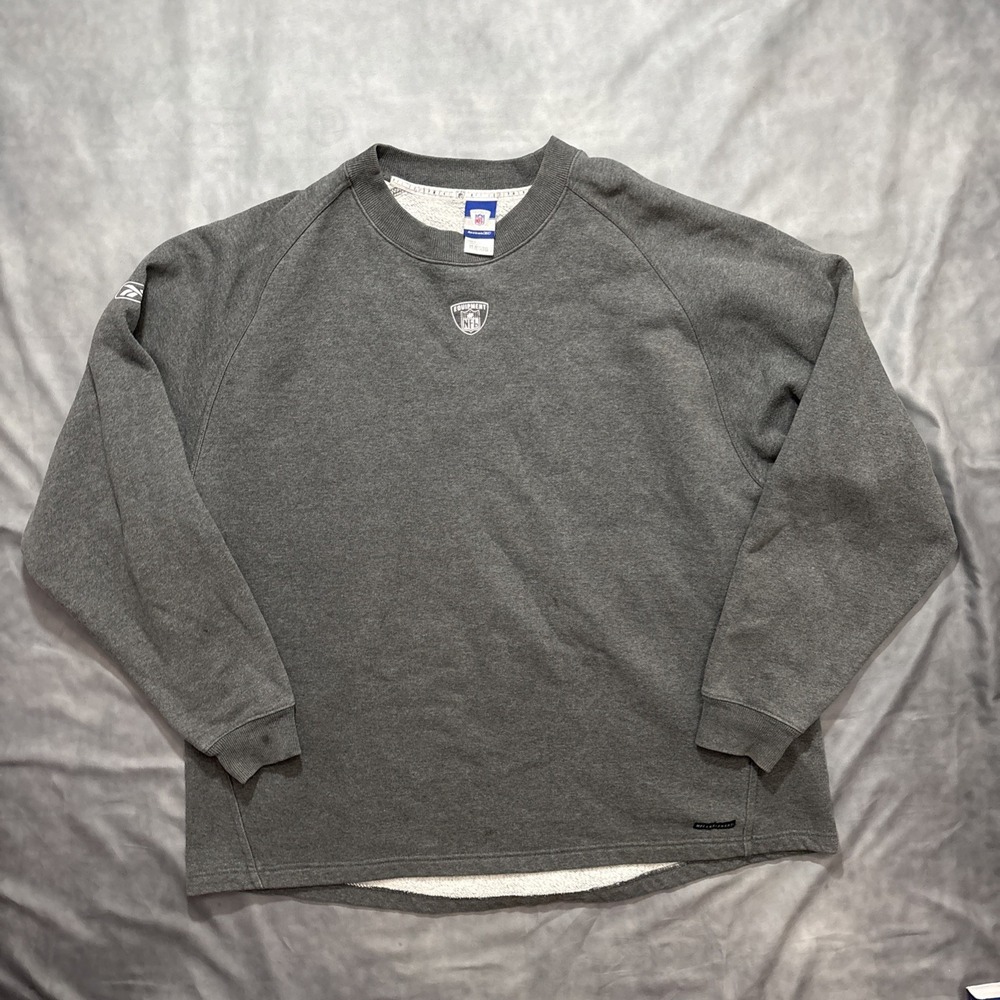 VTG Reebok NFL Equipment Center Logo Crewneck Sweatshirt Grey Mens XL Pullover